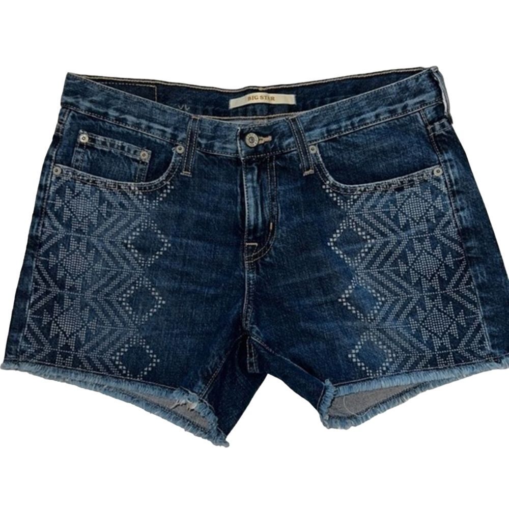 Big‎ Star Aztec Accent Denim Distressed Shorts